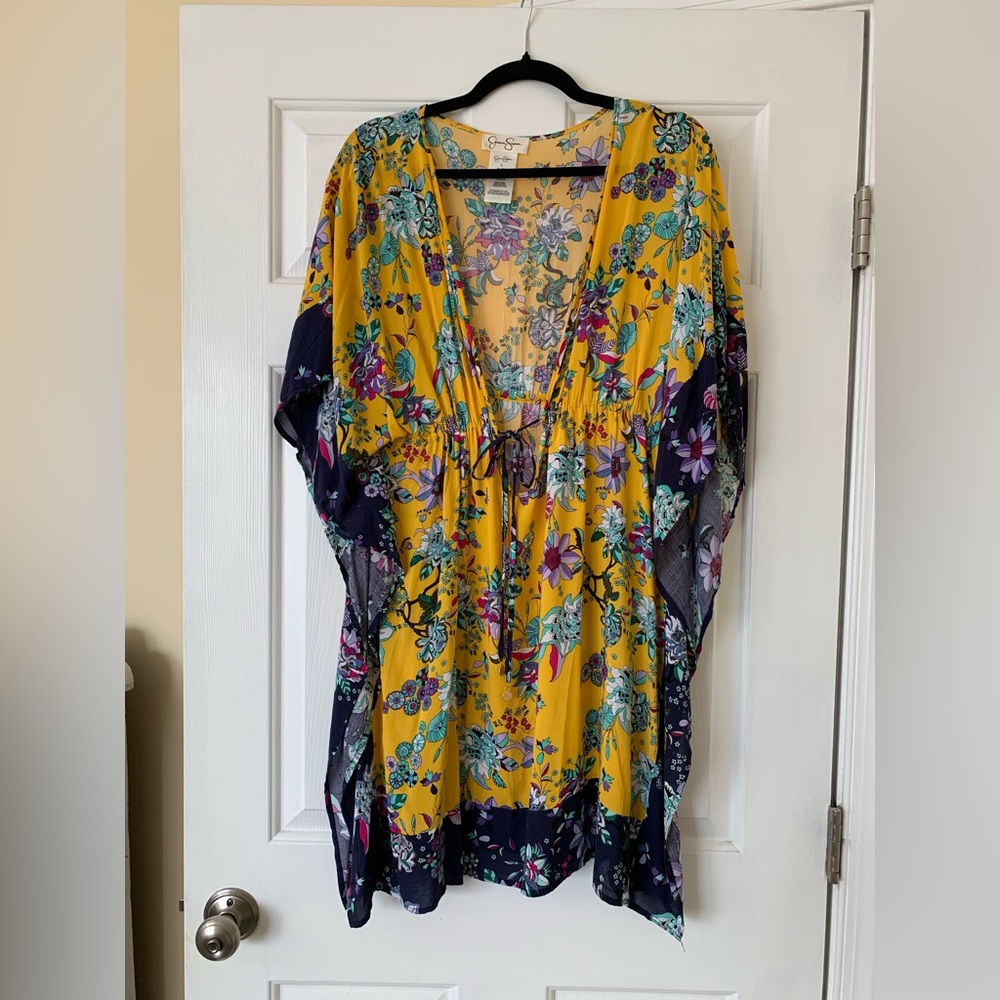 Jessica Simpson Yellow and Blue Floral Kaftan